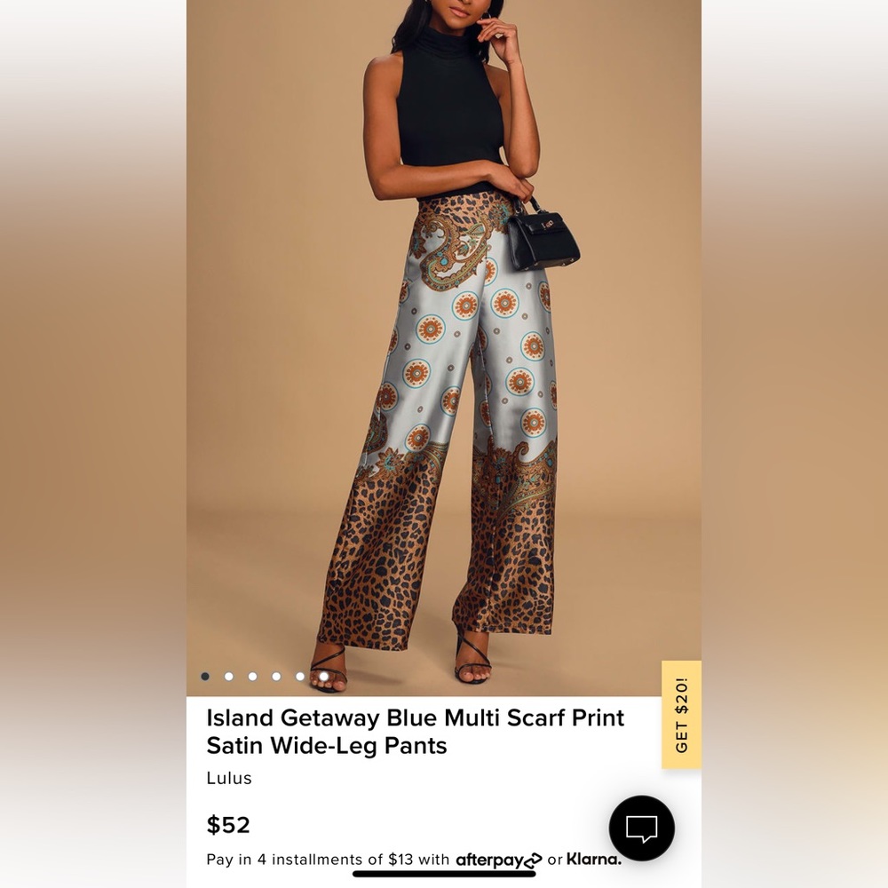 Island Getaway Blue Multi Scarf Print Satin Wide-Leg Pants
